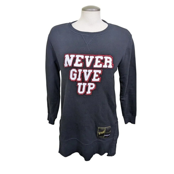Roberto Cavalli Sport Never Give Up Womens Sweatshirt XS Black Textured Text - Picture 1 of 9